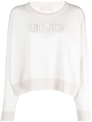 LIU JO logo-embossed rhinestone-embellished jumper - White