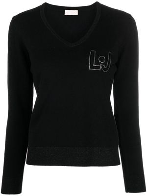 LIU JO logo-embossed v-neck jumper - Black