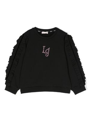 LIU JO logo-embroidered ruffled sweatshirt - Black