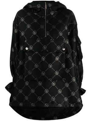 LIU JO logo-jacquard zip-up hooded jacket - Black