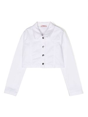 LIU JO logo-patch cropped denim jacket - White