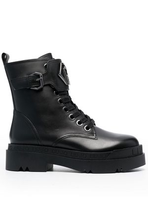 LIU JO logo-plaque combat boots - Black