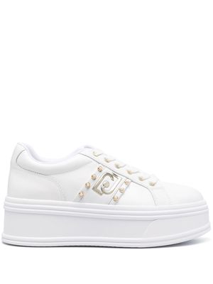 LIU JO logo-plaque leather platfrom sneakers - White