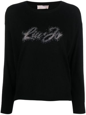 LIU JO logo-rhinestone long-sleeve jumper - Black