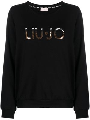 LIU JO logo-sequin crew-neck sweatshirt - Black