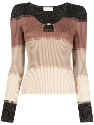 LIU JO lurex-detail striped ribbed-knit top - Brown