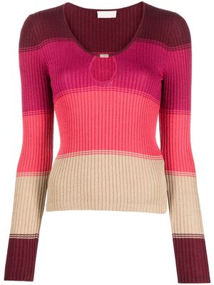 LIU JO lurex-detail striped ribbed-knit top - Pink