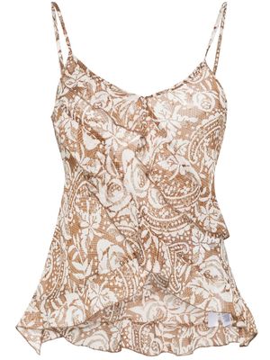 LIU JO lurex-detailing ruffled tank top - Brown