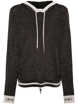LIU JO lurex ribbed-knit hooded jumper - Black