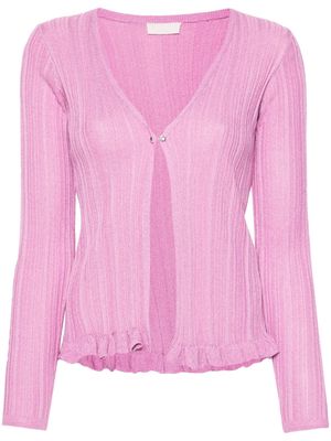 LIU JO metallic ribbed ruffled cardigan - Purple