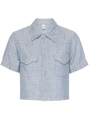 LIU JO monogram-jacquard cropped shirt - Blue