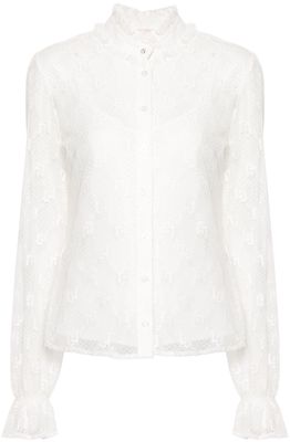 LIU JO monogram-lace button-up blouse - White