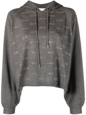 LIU JO monogram-pattern drawstring hoodie - Grey