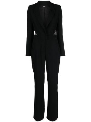 LIU JO notched-lapel lace-panelling jumpsuit - Black