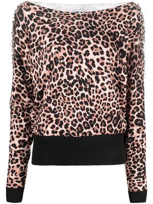 LIU JO off-shoulder leopard print jumper - Brown