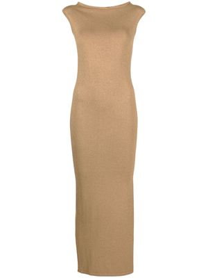 LIU JO off-shoulder ribbed-knit lurex dress - Brown