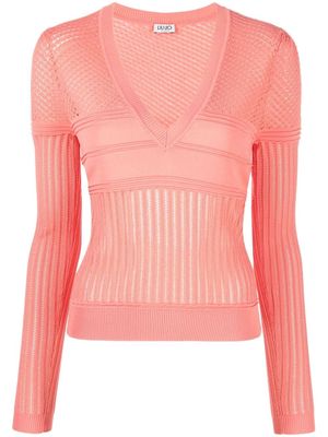 LIU JO open-knit V-neck jumper - Pink