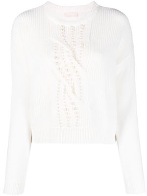 LIU JO pearl-embellished cable-knit jumper - White