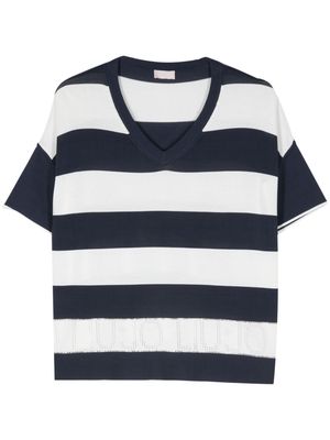 LIU JO perforated-logo detail striped knit top - Blue