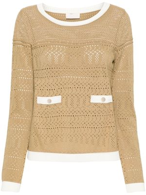 LIU JO pointelle-knit sheer top - Neutrals