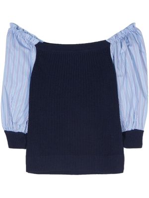 LIU JO puff-sleeve chevron knit top - Blue