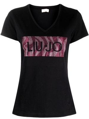 LIU JO rhinestone-embellished logo cotton T-shirt - Black