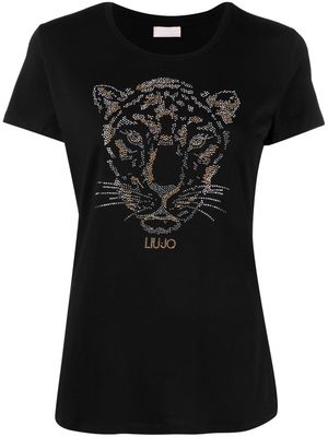 LIU JO rhinestone-embellished logo-print cotton T-shirt - Black