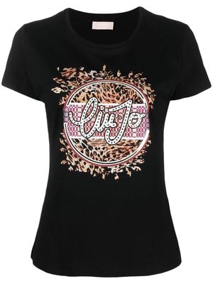 LIU JO rhinestone-embellished logo-print T-shirt - Black