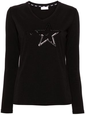 LIU JO rhinestone-embellished long-sleeve T-shirt - Black