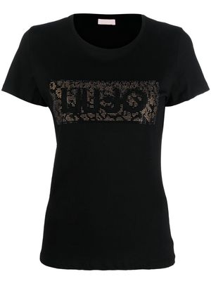 LIU JO rhinestone-logo cotton T-Shirt - Black