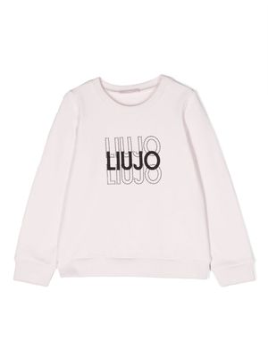 LIU JO rhinestone-logo crew-neck sweatshirt - Pink