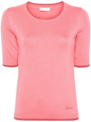LIU JO rhinestone-logo knitted top - Pink