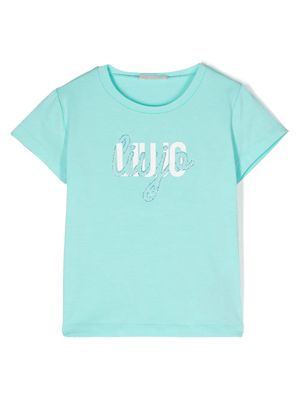 LIU JO rhinestone-logo print T-shirt - Blue