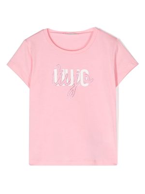 LIU JO rhinestone-logo print T-shirt - Pink