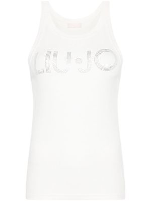 LIU JO rhinestone-logo ribbed top - White