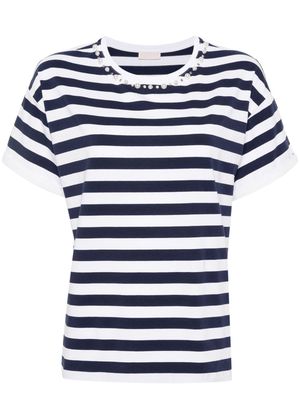 LIU JO rhinestone-logo striped T-shirt - White
