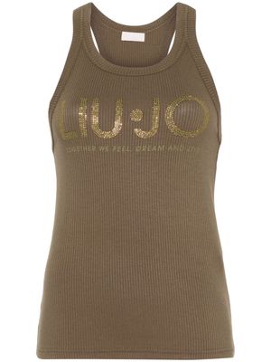 LIU JO rhinestone-logo tank top - Green