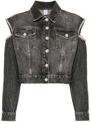 LIU JO rhinestoned cut-out denim jacket - Grey