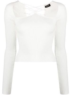 LIU JO ribbed-knit lace-up top - White