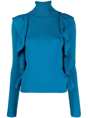 LIU JO ruffle-detail high-neck jumper - Blue