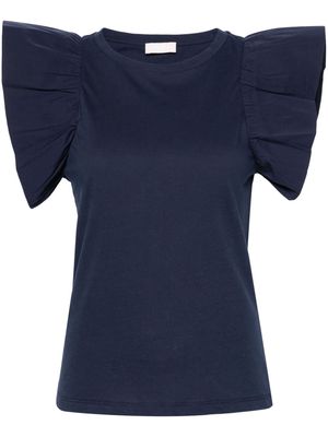 LIU JO ruffle-sleeve cotton T-shirt - Blue