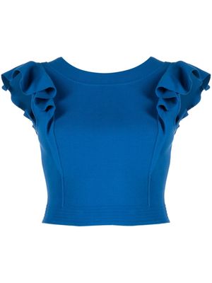 LIU JO ruffled crop knitted top - Blue
