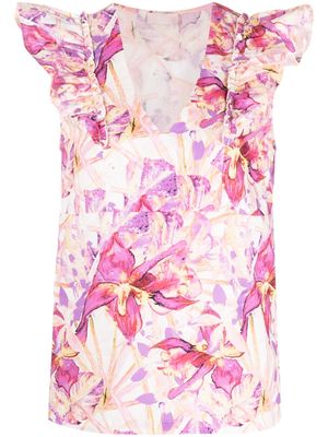 LIU JO ruffled floral-print blouse - Purple
