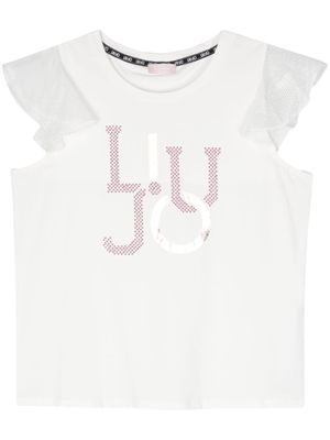 LIU JO ruffled logo-print T-shirt - White