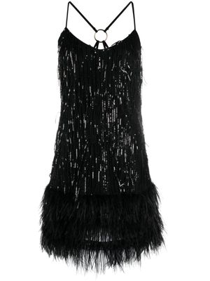 LIU JO sequin-embellished ostrich-feather minidress - Black