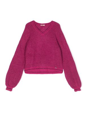 LIU JO striped-edge knitted V-neck jumper - Pink