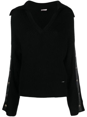 LIU JO stud-detail V-neck jumper - Black