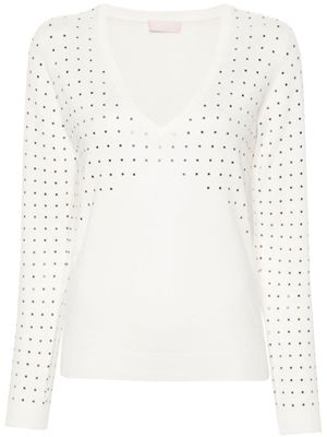 LIU JO studded fine-ribbed jumper - White