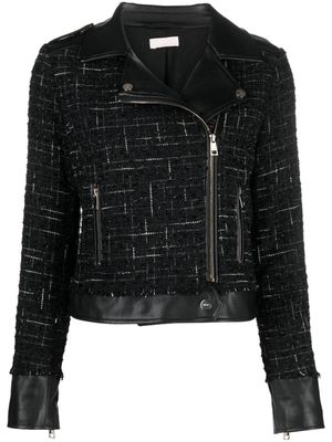 LIU JO tweed zip-up biker jacket - Black