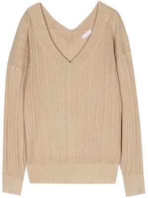 LIU JO V-neck fine-ribbed jumper - Neutrals